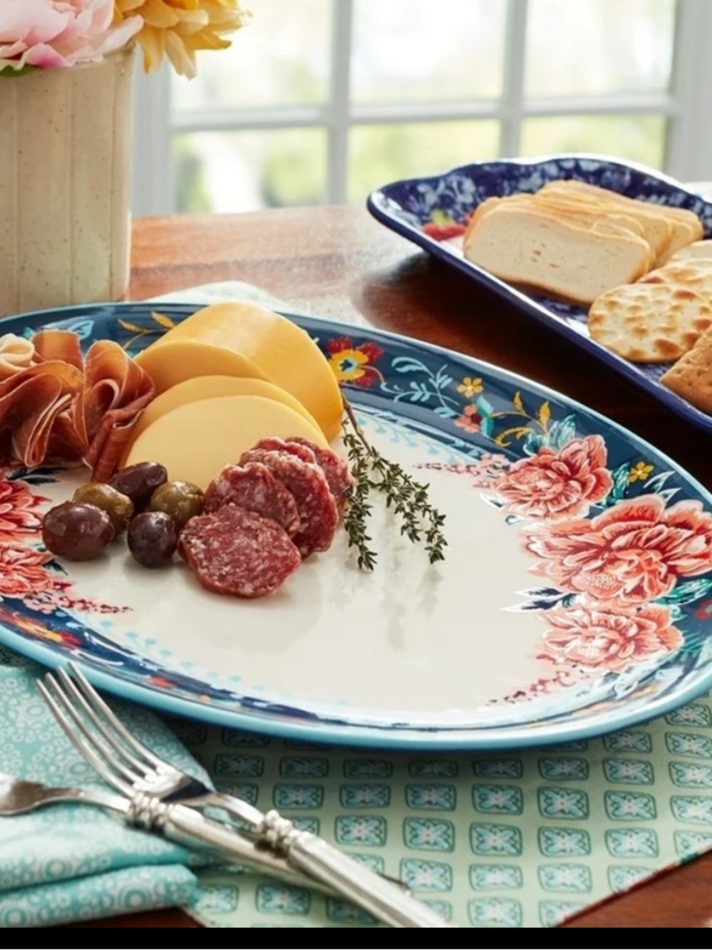 The Pioneer Woman Keepsake Floral large Stoneware Serving Platter.